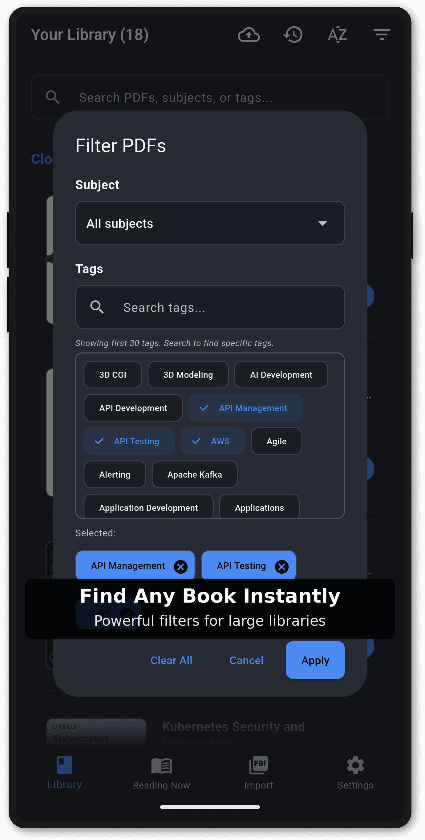 Filter dialog showing advanced categorization options