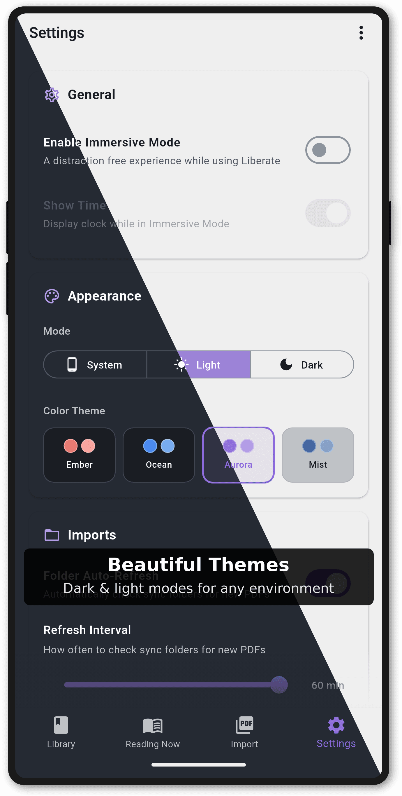 Theme comparison showing dark and light mode options